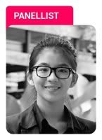 Panellist – Teo Zi Lin Photo of Teo Zi Lin with panellist label in pink