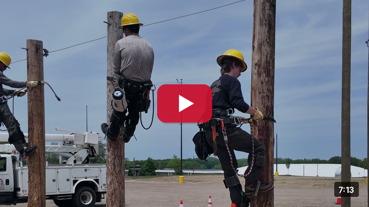 Play the video — students training on poles in the Jackson College Lineworker Program