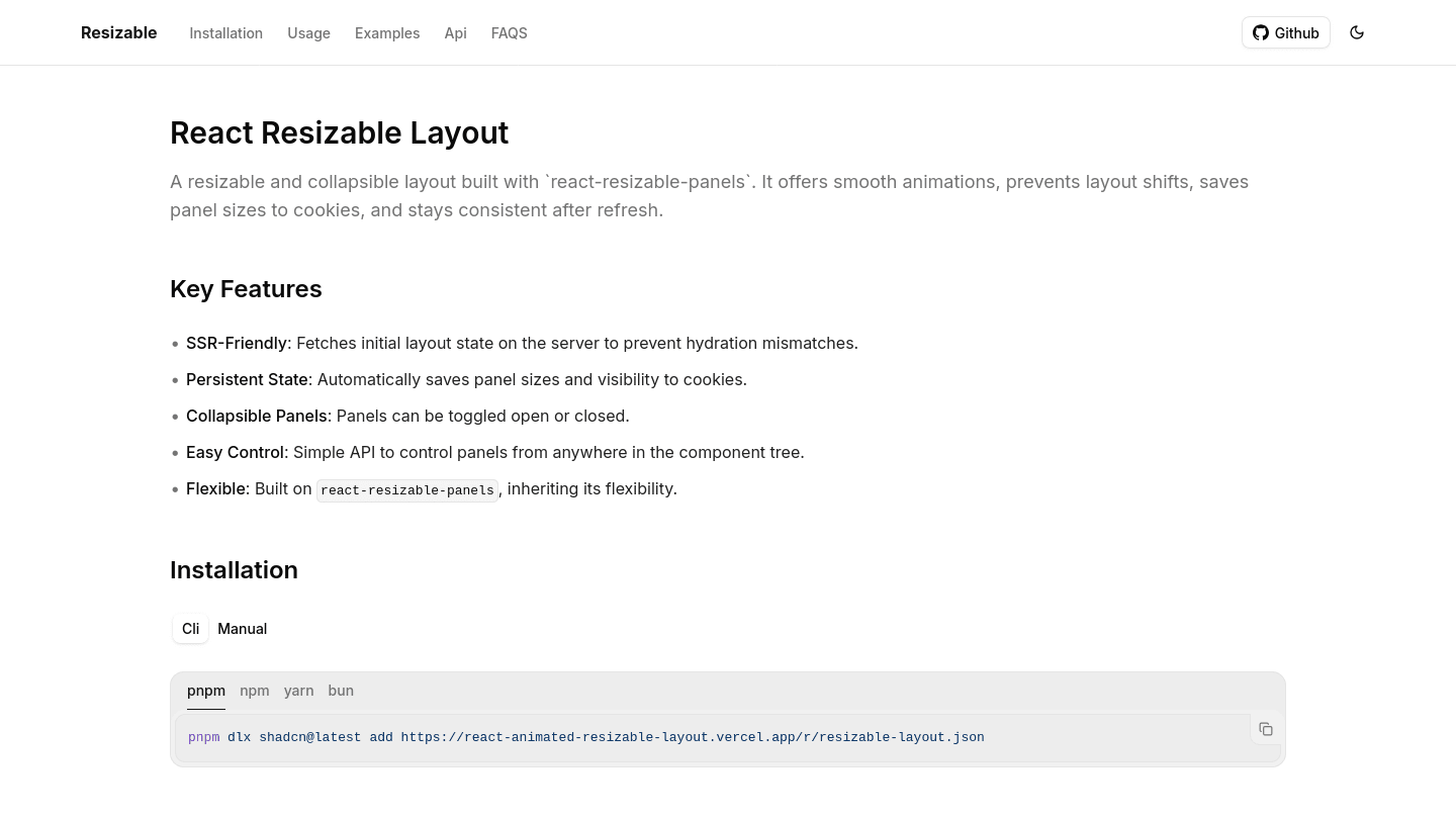 resizable layout home page preview