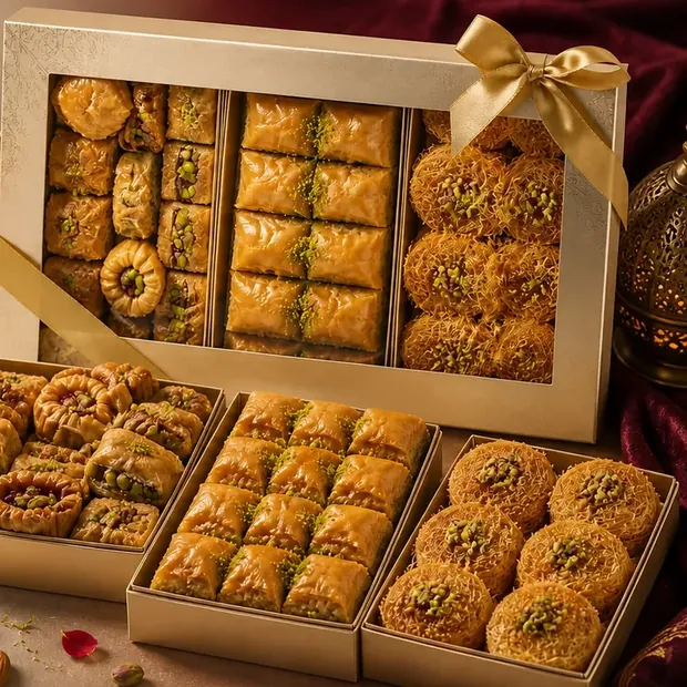 Arabian delight box with baklava and kunafa