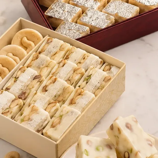 Signature kaju box with cashew mysore pak