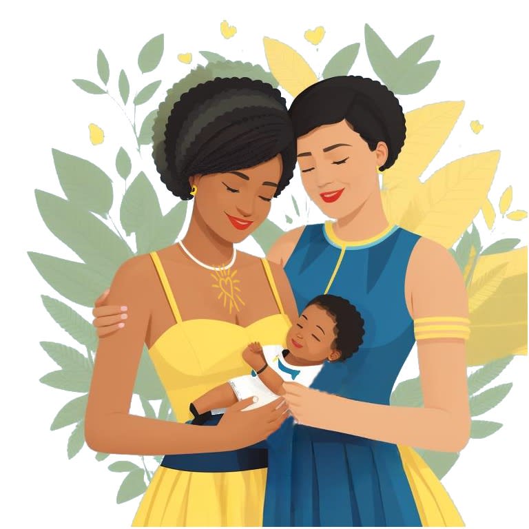 two women holding a child