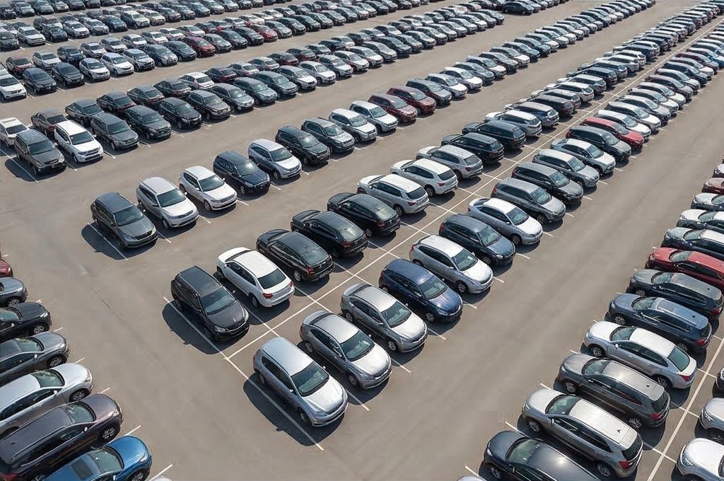 자동차 운반선에 안전하게 실리고 있는 중고차의 모습