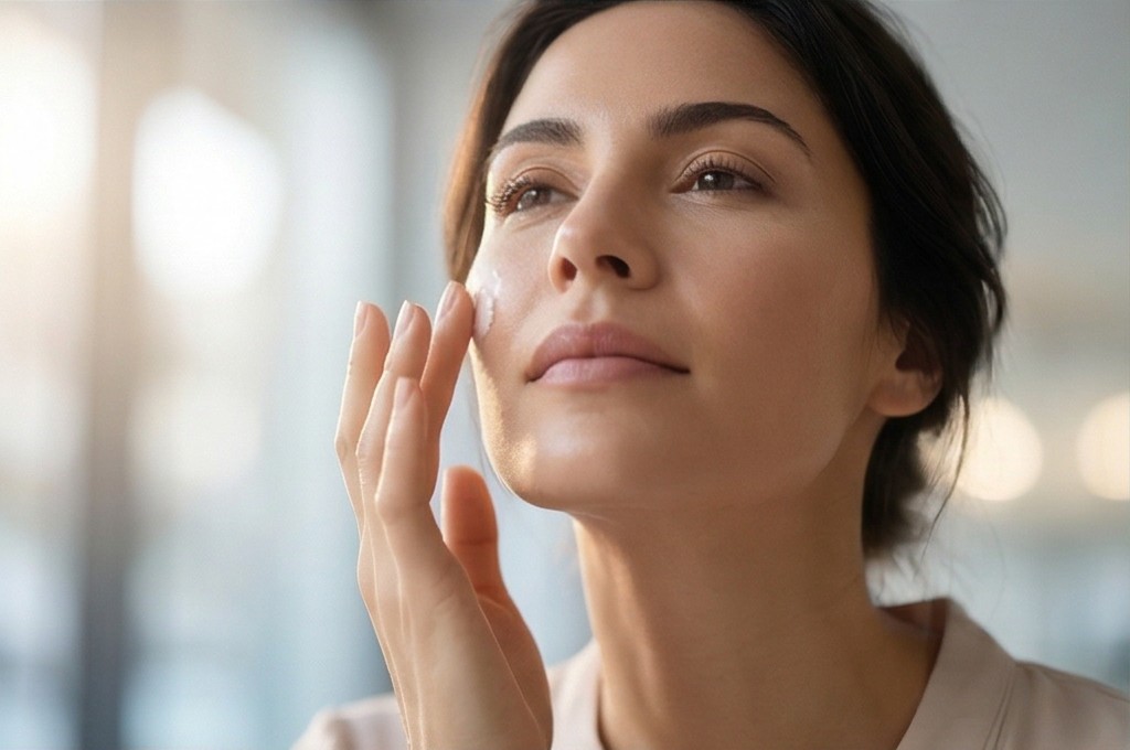 콜라겐 크림 바르는 모습