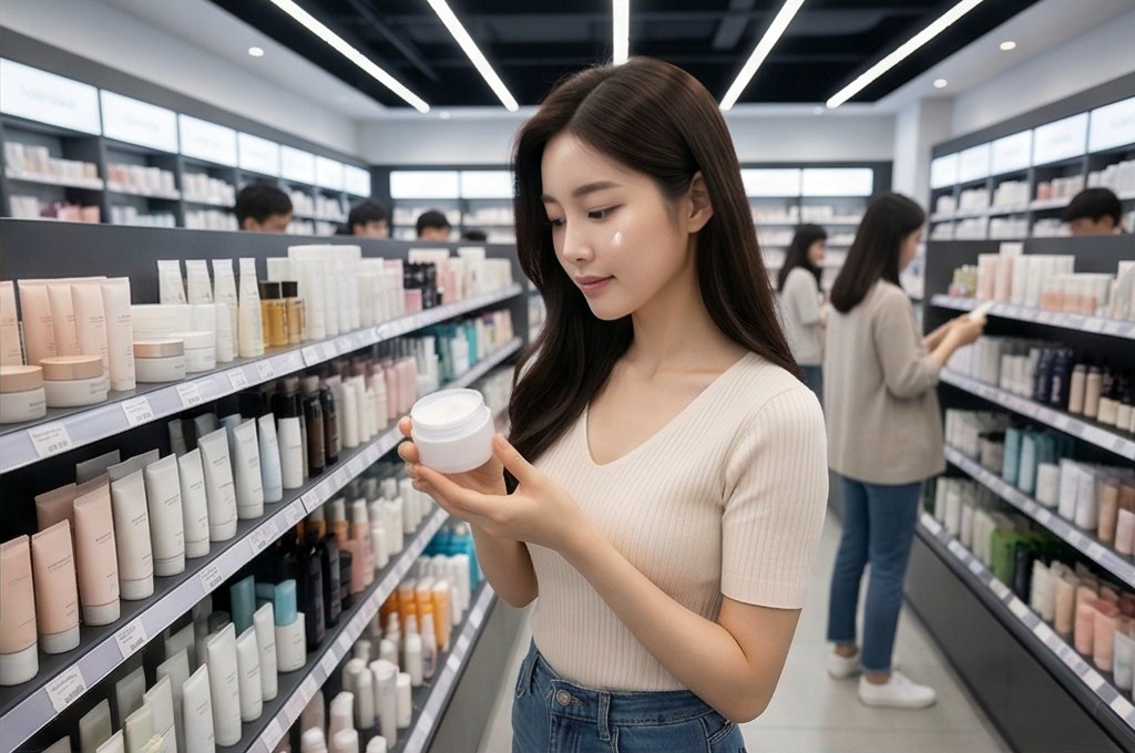 쇼핑 중 콜라겐 크림에 만족