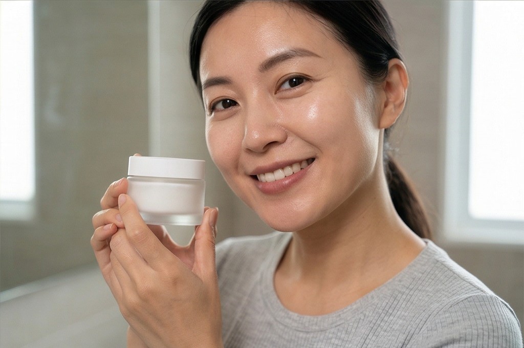 미소 짓는 모델과 여신콜라겐크림