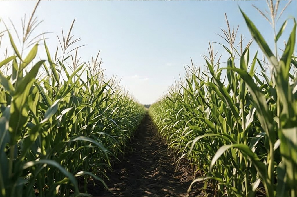 옥수수 밭 사이 곧은 길