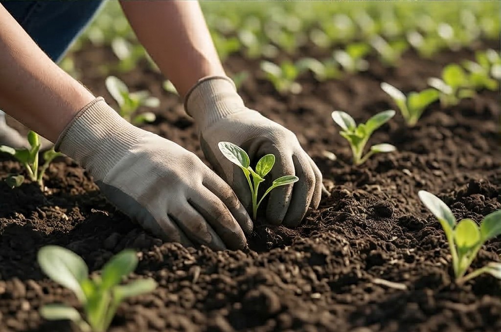 새싹을 심는 정성스러운 손길