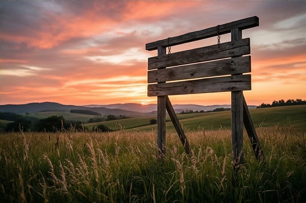 노을 지는 들판의 고즈넉한 이정표
