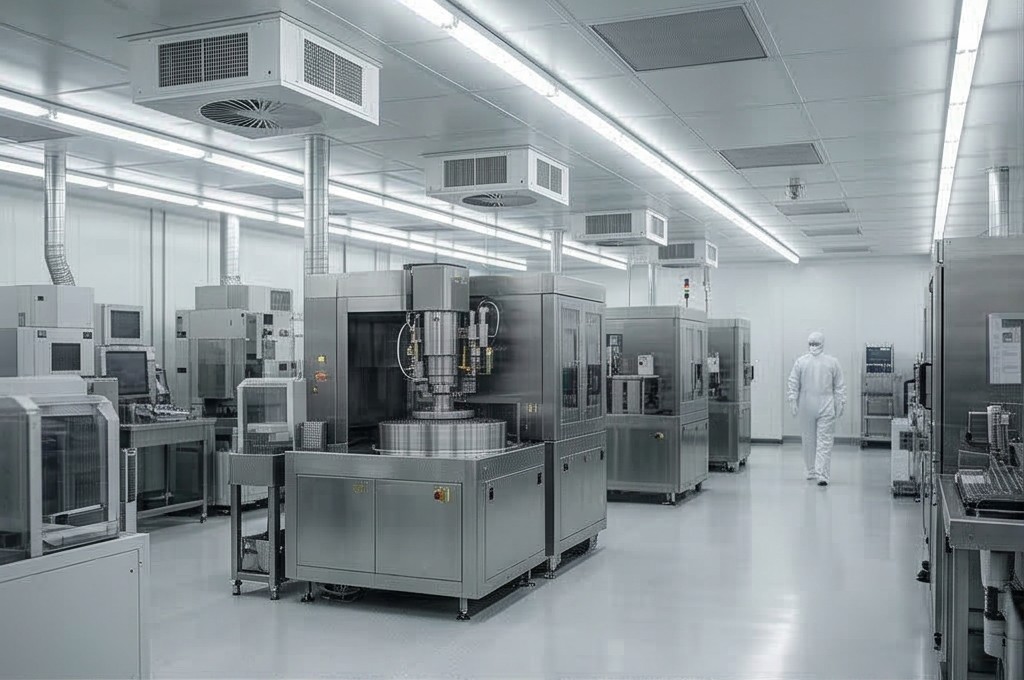 View of advanced cleanroom manufacturing factory