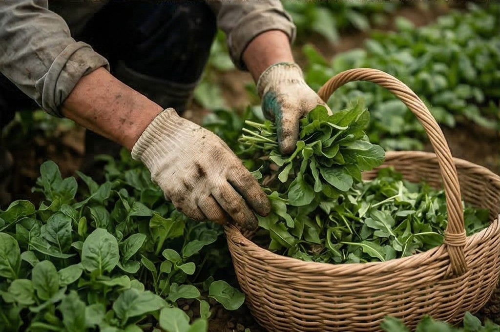 신선한 채소 수확하는 손길