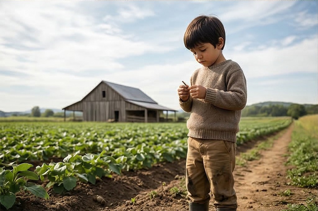 식물을 관찰하는 아이의 뒷모습