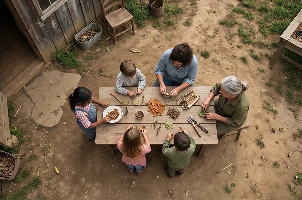 자연 재료를 연구하는 모습
