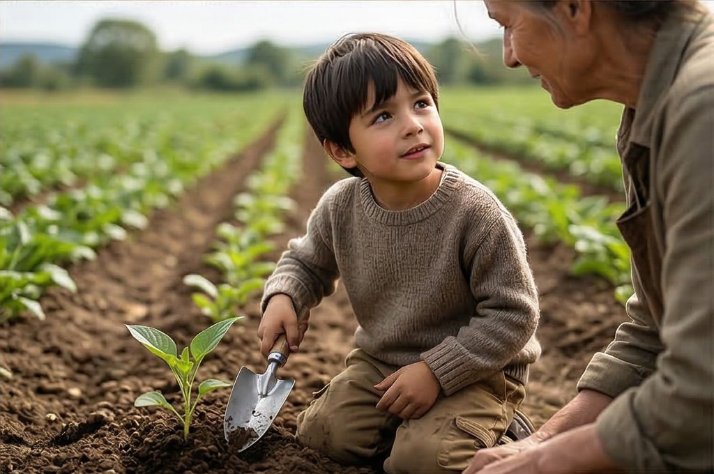 할머니와 손자의 따뜻한 농촌 교감
