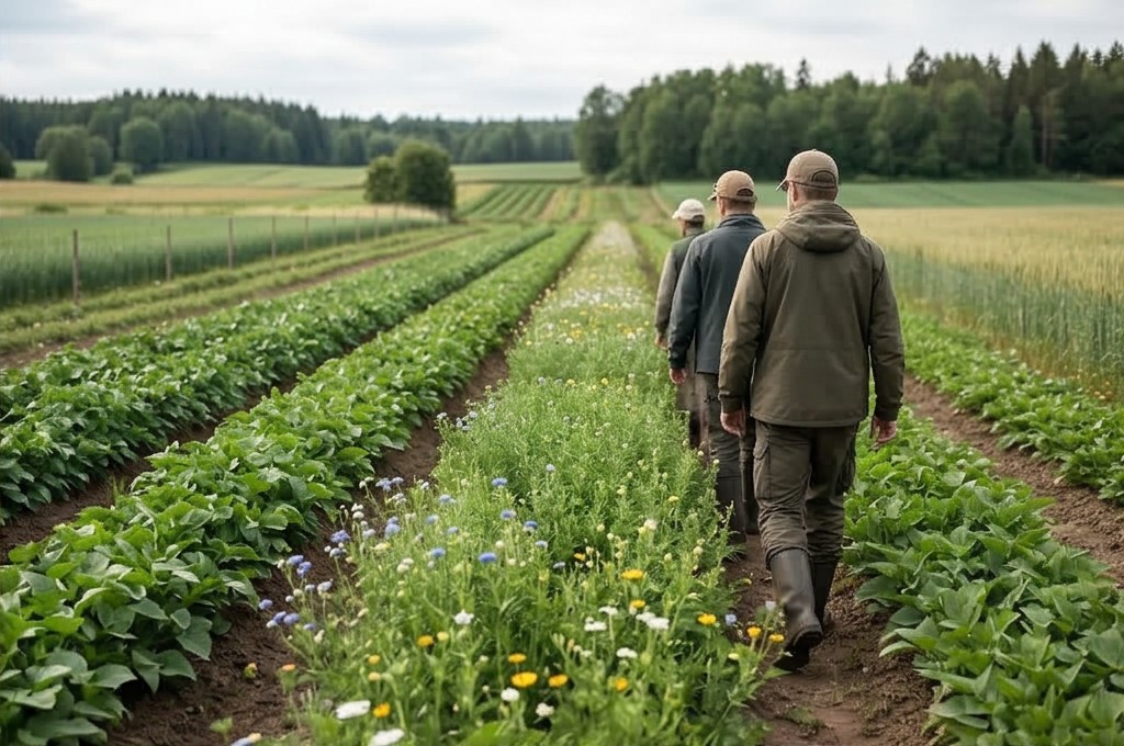 꽃밭 걷는 농촌 체험객
