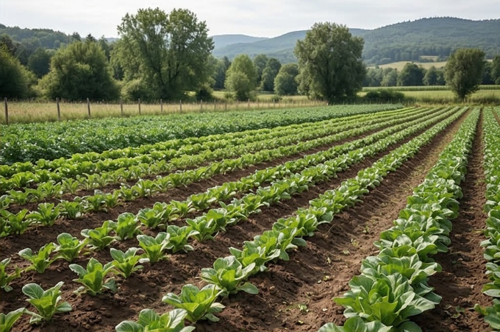 가지런히 정렬된 초록빛 작물들