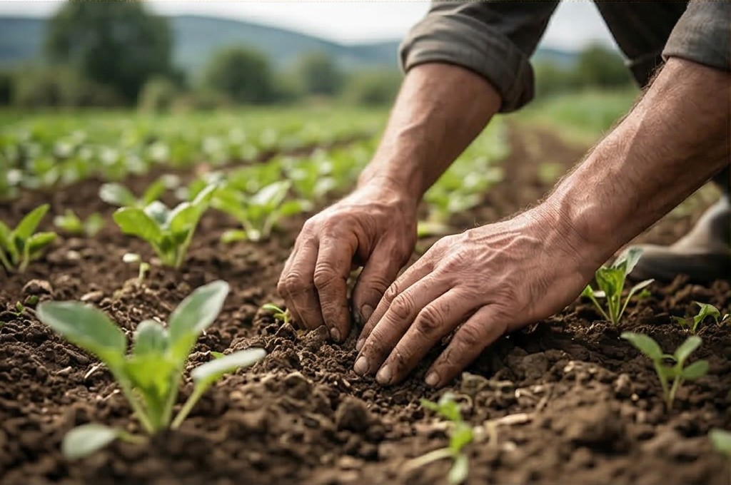 흙을 만지며 자연과 교감하는 손