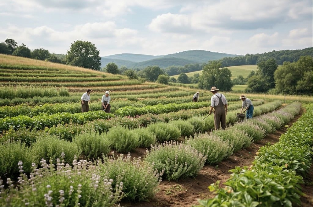 허브 농장 작업 풍경