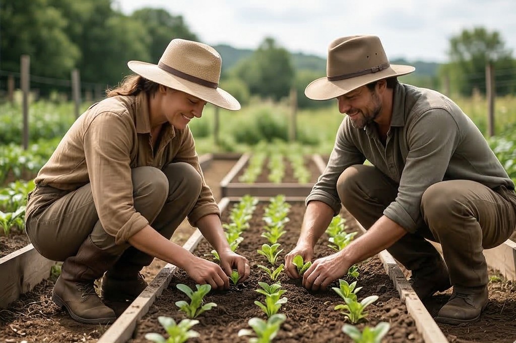 모종 심는 남녀 모델