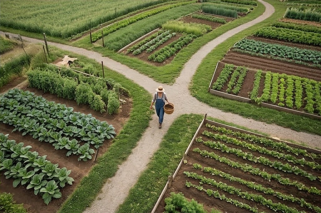 농장 길 걷는 모델