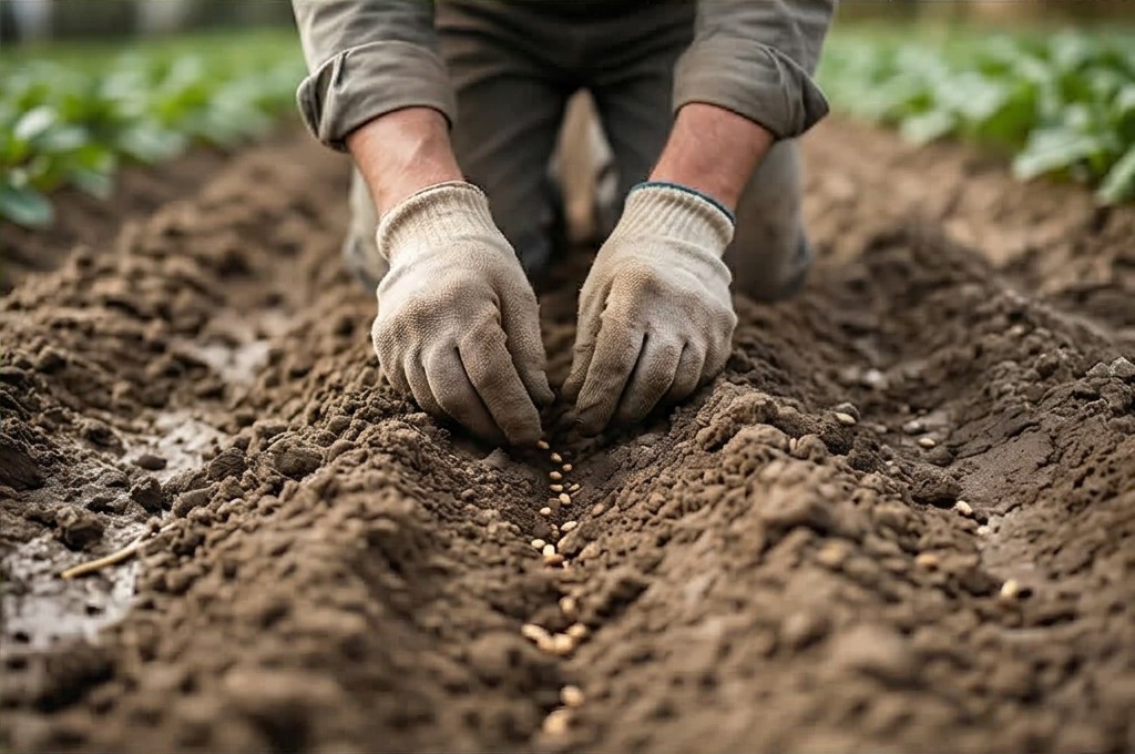 흙에 씨앗을 심는 정성스러운 손길