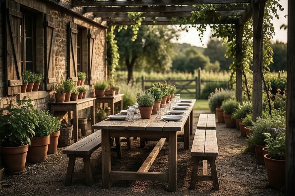 평화로운 농가 테라스