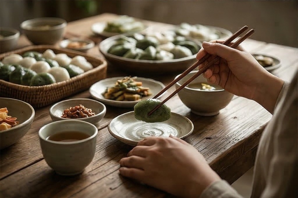 쫀득한 모시송편 한 조각