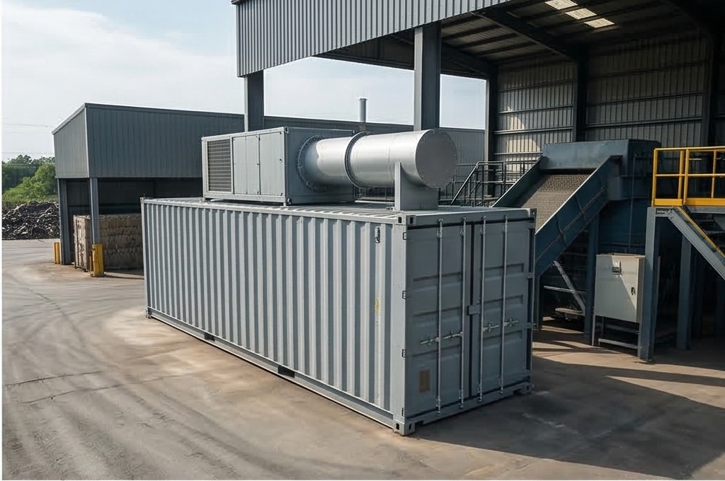 Side view of container-integrated equipment