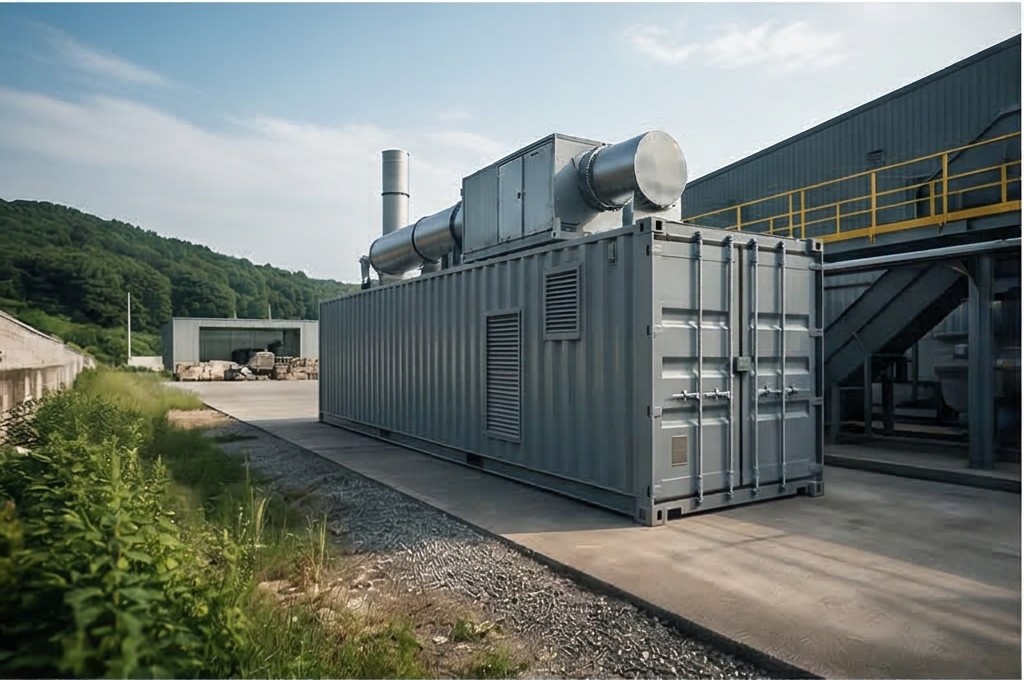 Container equipment installed on a grass field