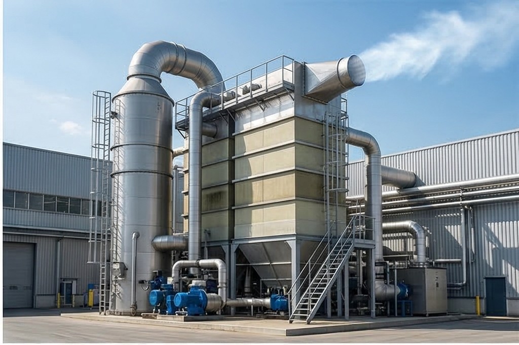 웅장한 탈취탑 설비 전경