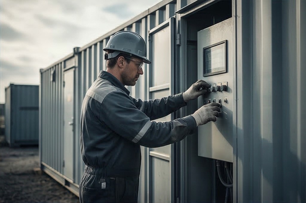 Professional engineer inspecting equipment