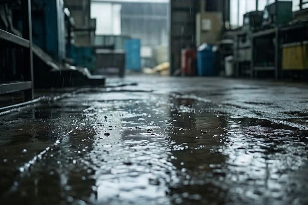 기름 입자 떠다니는 미끄러운 바닥