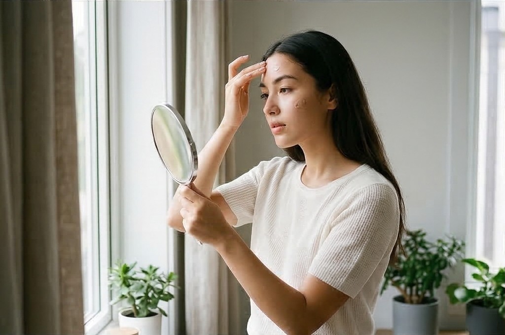 자연광 아래 투명 피부