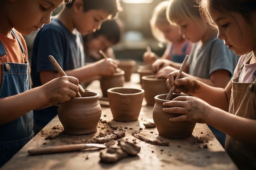 아이들의 흙 도자기 체험 활동