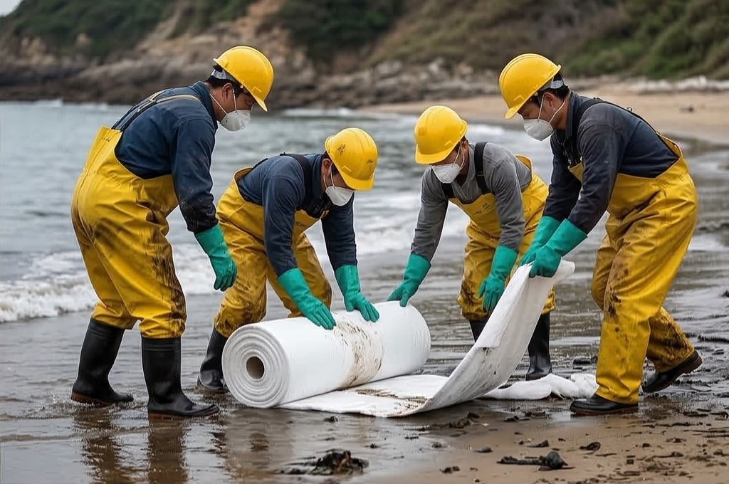 유흡착재를 펼치는 방제팀
