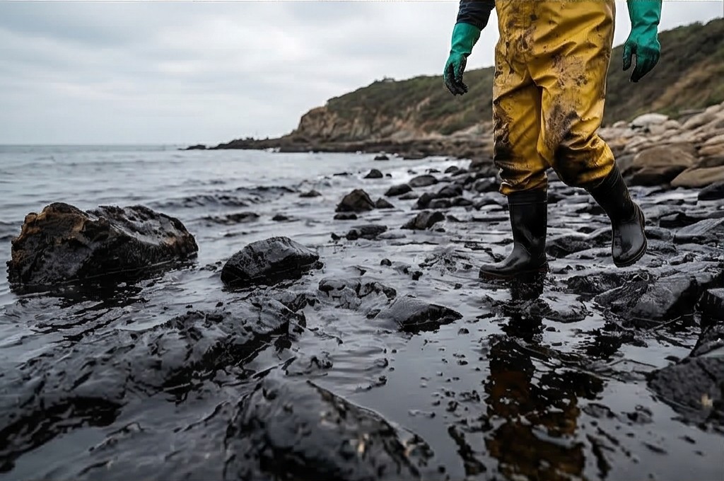 기름으로 미끄러운 작업 현장