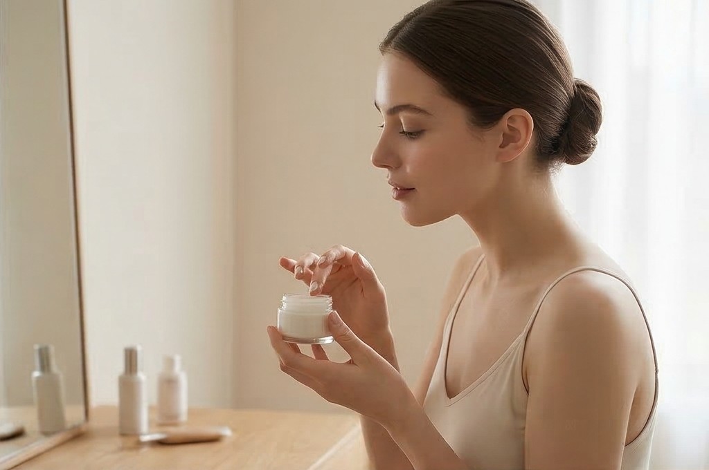 크림 덜어내는 모습