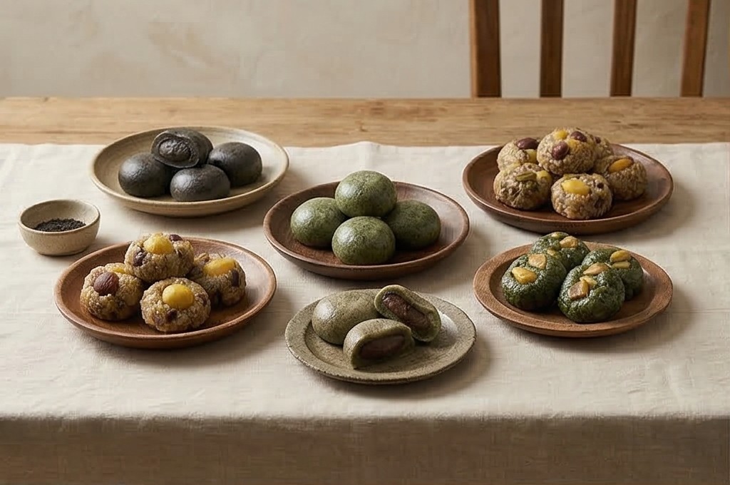 정갈한 송편과 떡 다과상