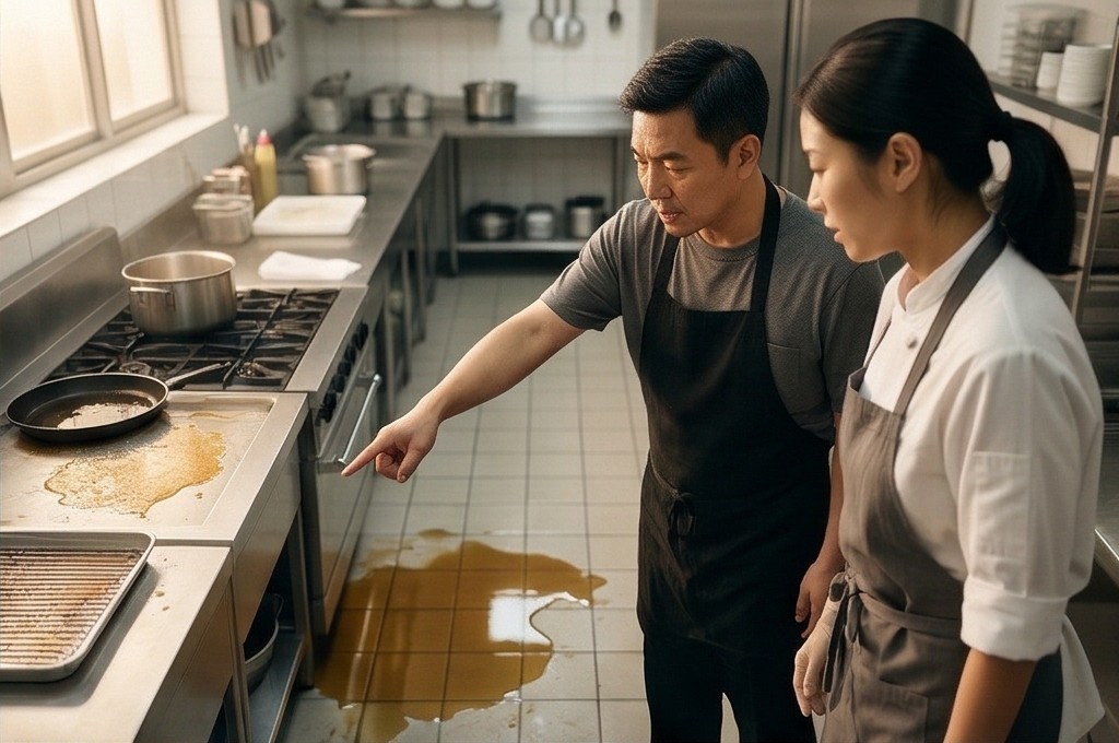 조리사들이 사고 원인 분석 및 대책 논의