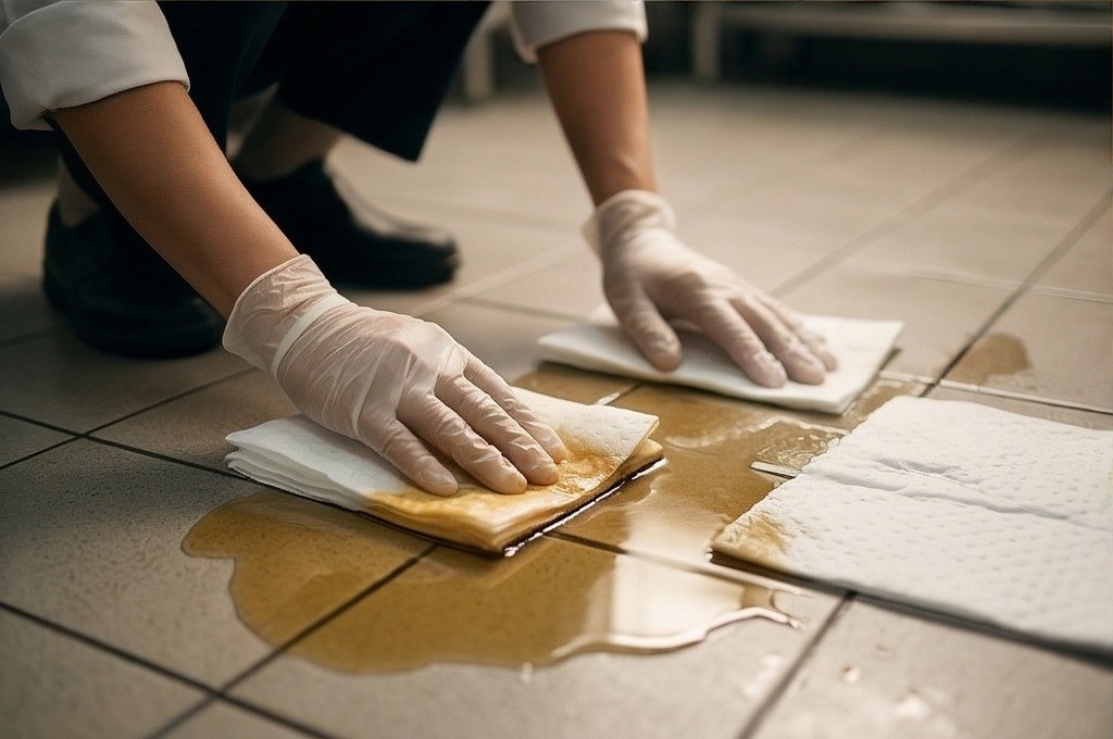 유흡착재로 기름 꼼꼼히 닦아내기