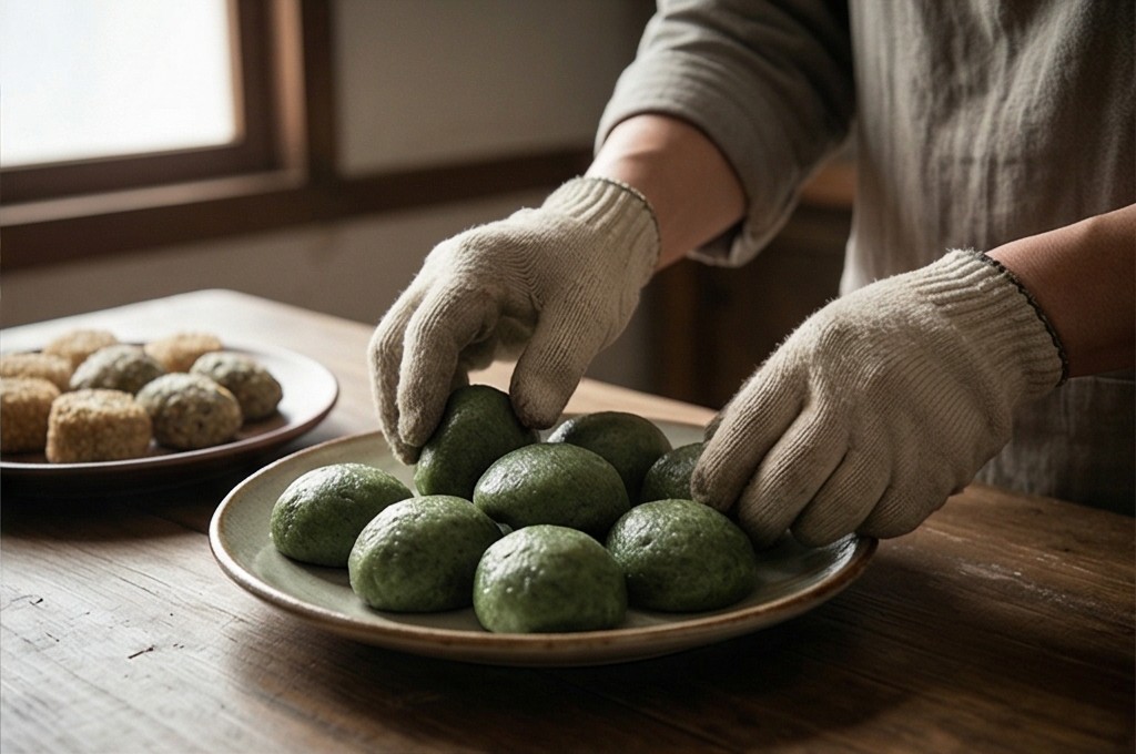 정성껏 떡을 담는 손길