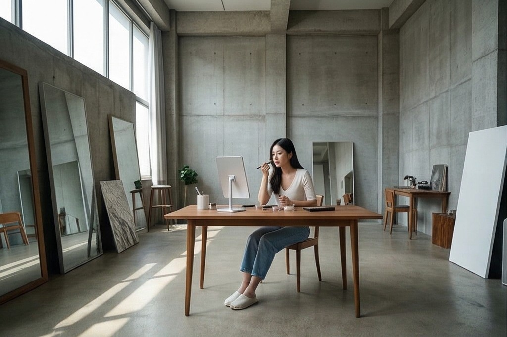 차분한 메이크업 준비