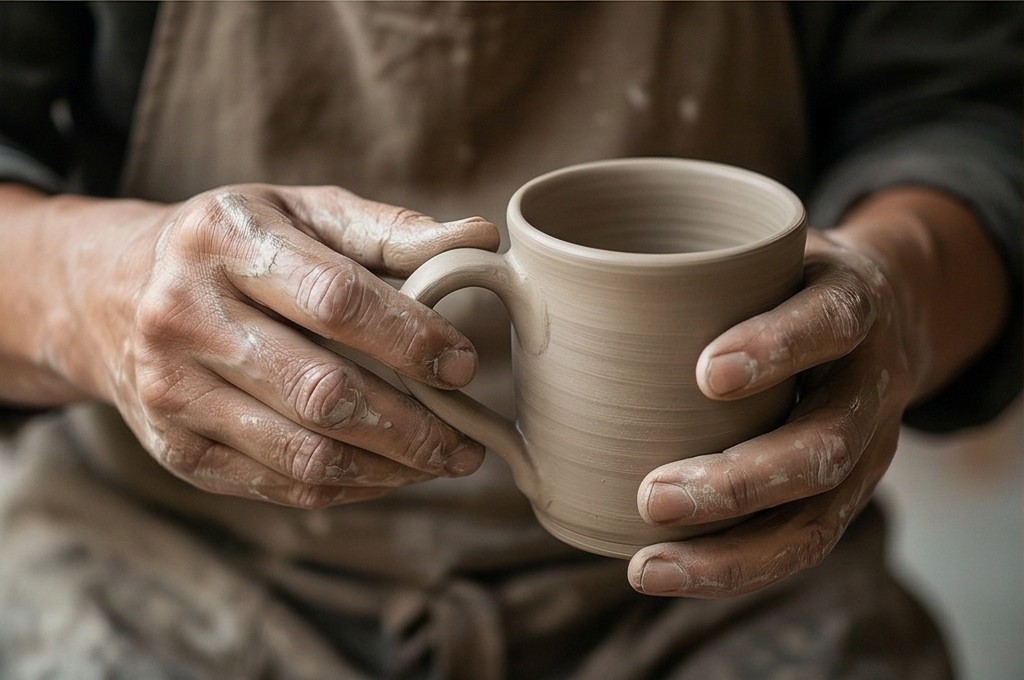 흙 묻은 손으로 만든 머그컵