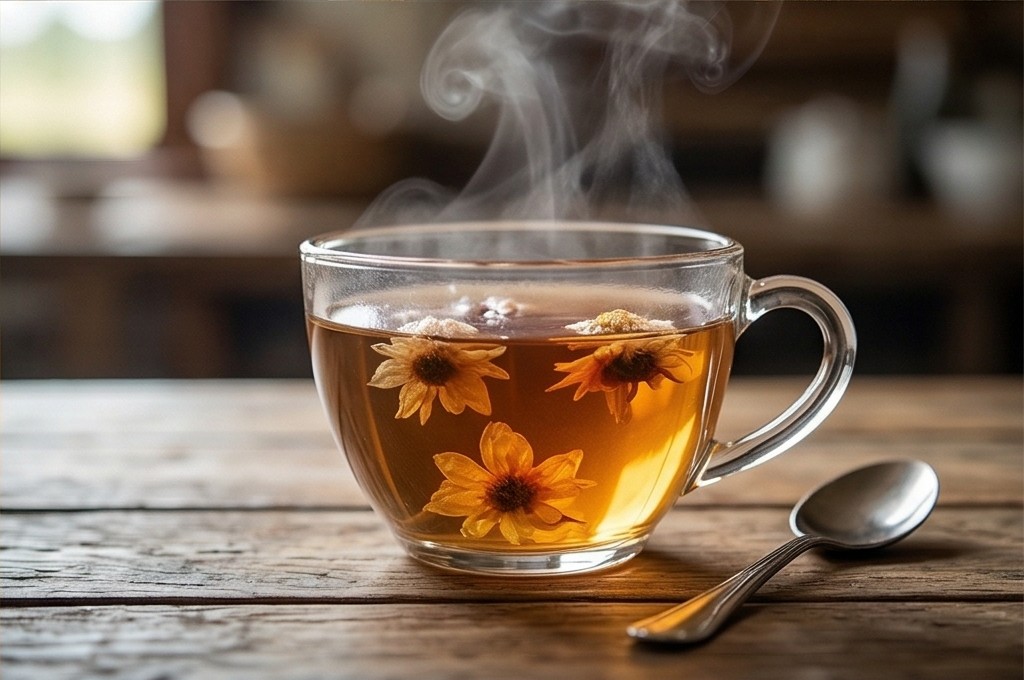 창가 노란 꽃차