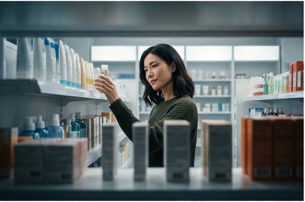 제품 신중히 살펴보는 모습