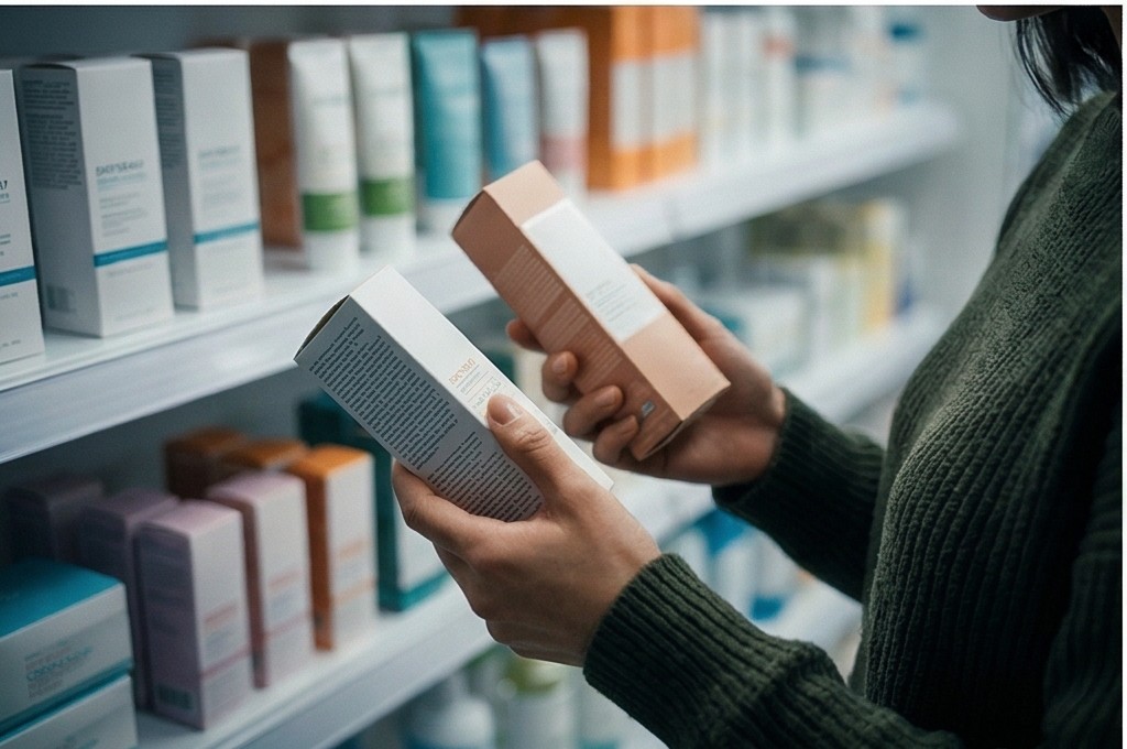 제품 성분표를 비교하는 모습