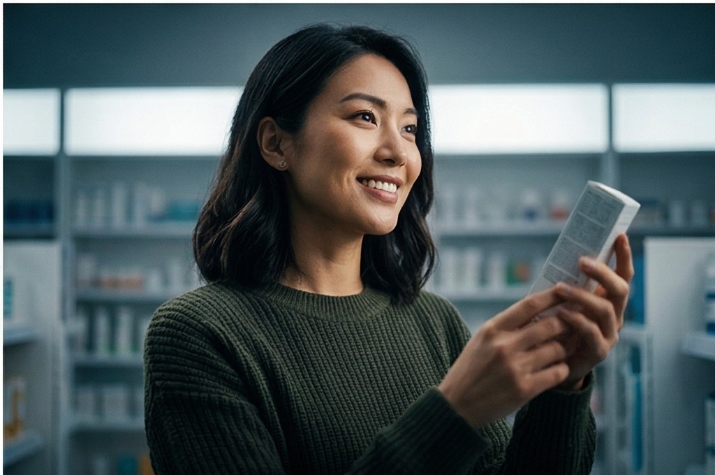 선택 제품 들고 만족하는 모델