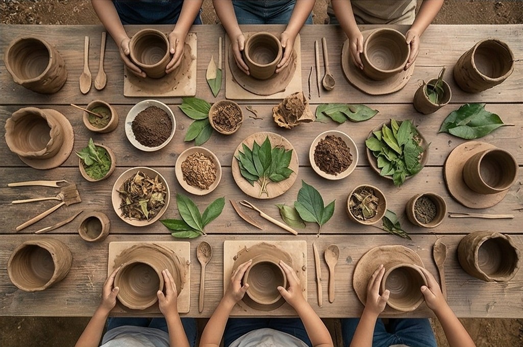 자연 원료와 흙 도구들