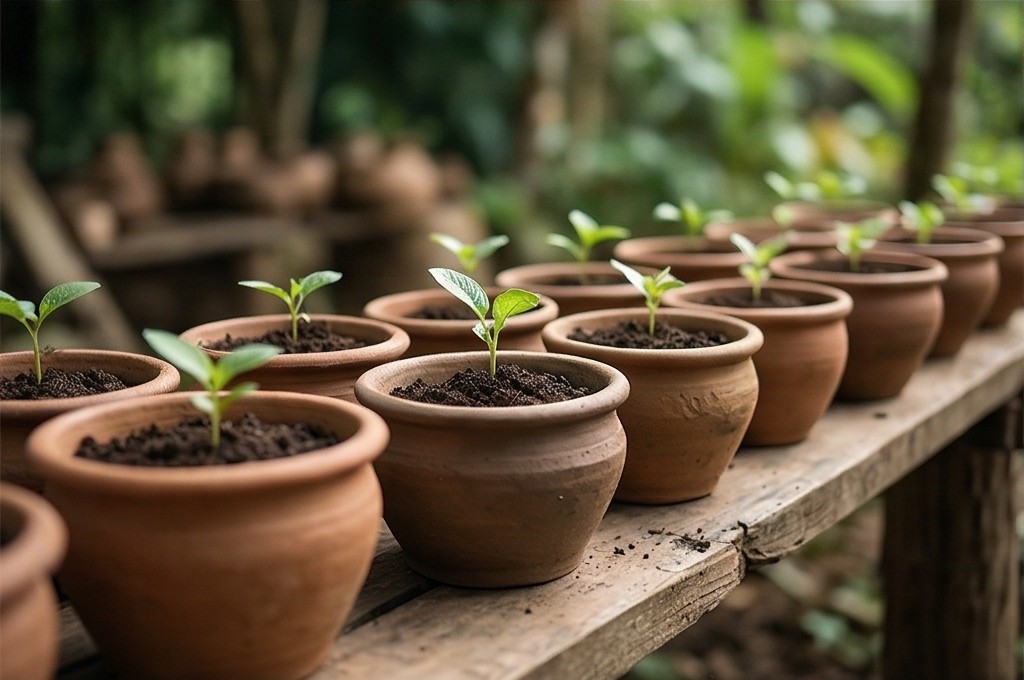 토분 속 막 싹 틔운 새싹들