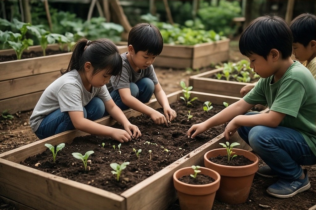 흙을 만지는 아이들